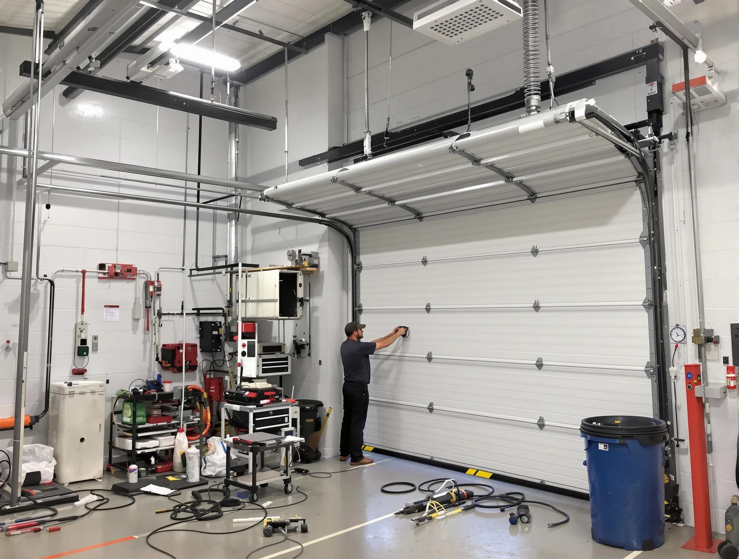 Northglenn Garage Door Repair certified technician performing commercial door repair at a Northglenn business facility