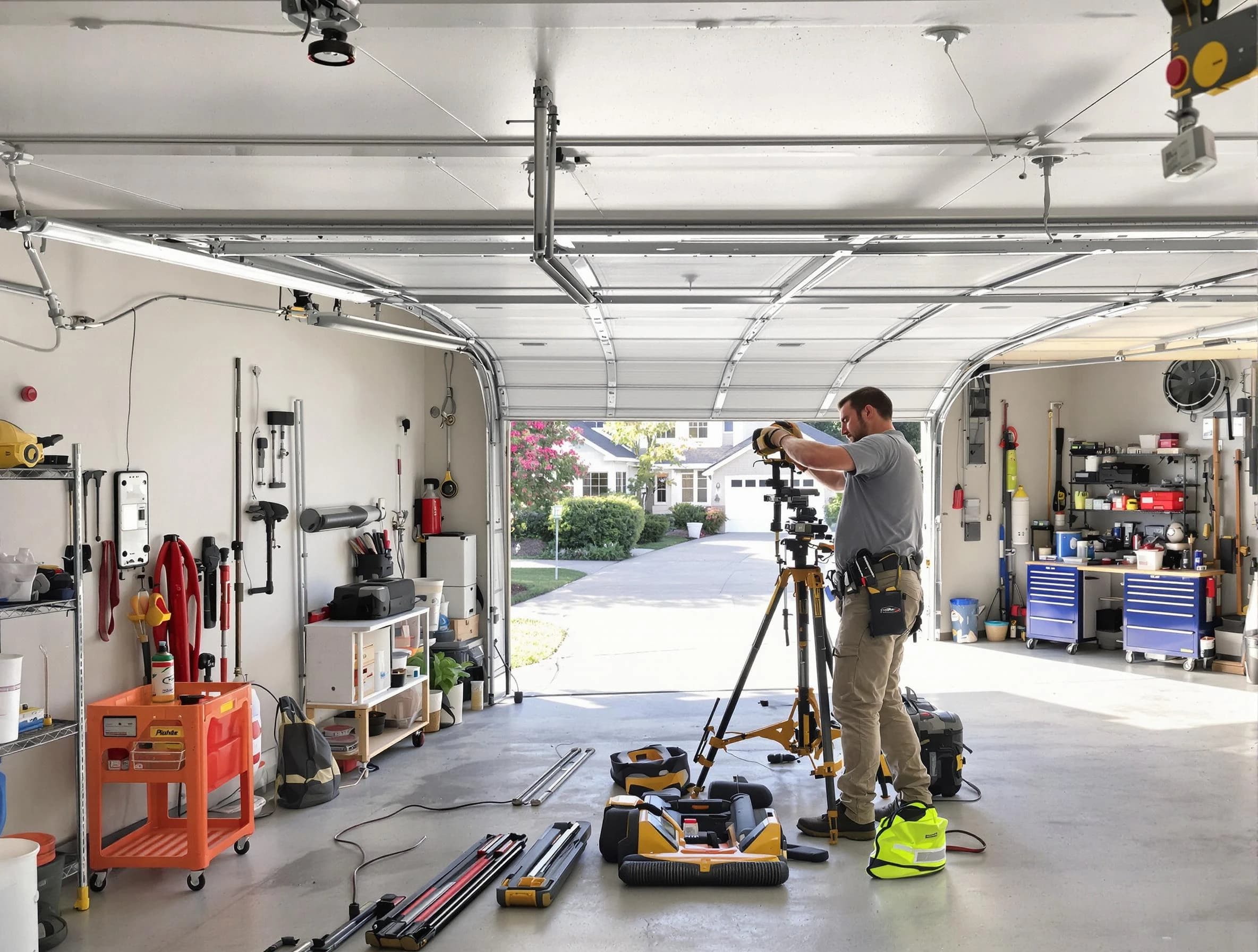 Northglenn Garage Door Repair specialist performing laser-guided track alignment in Northglenn